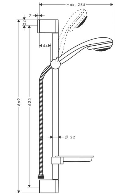 Душевой набор Crometta 85 Vario/Unica'Crometta 0.65m ½’ Hansgrohe. Технические характеристики