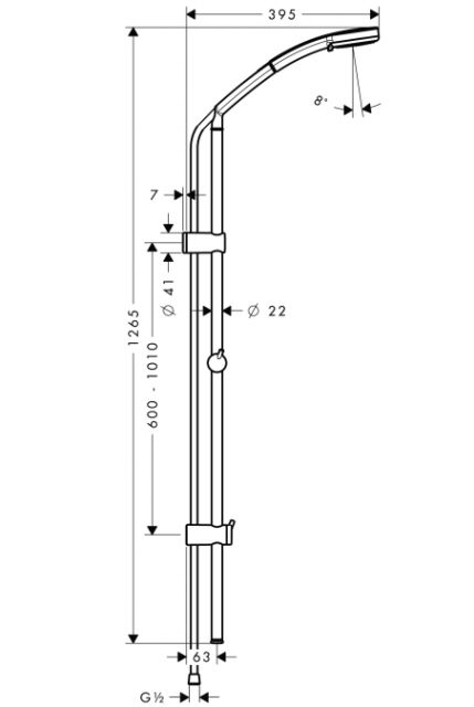 Душевой набор Croma 100 Multi/Unica'Reno Lift 1,05 м, ½’ Hansgrohe. Технические характеристики