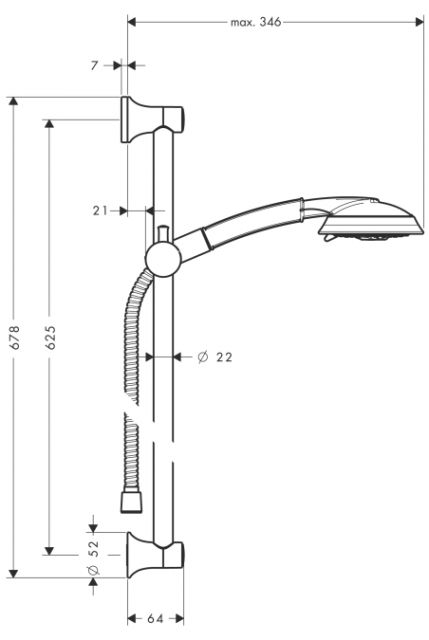 Душевой набор Raindance Classic 100 AIR3jet/Unica'Classic 0,65 м, ½’ Hansgrohe. Технические характеристики