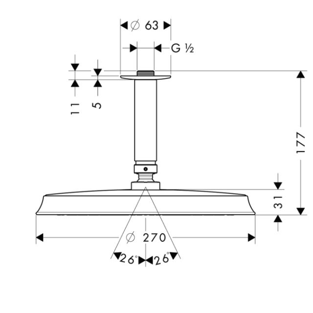 Верхний душ Raindance Classic AIR Ø 240 мм, потолочное подсоединение 100 мм, ½’ AXOR. Технические характеристики