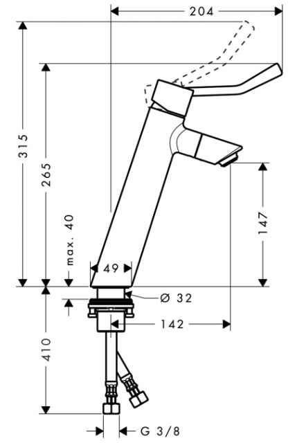 Смеситель для раковины, однорычажный, с удлиненным рычагом, ½’ Hansgrohe. Технические характеристики