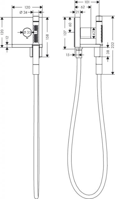 Модуль ручного душа с запорным вентилем, внешняя часть, ½’ AXOR. Технические характеристики