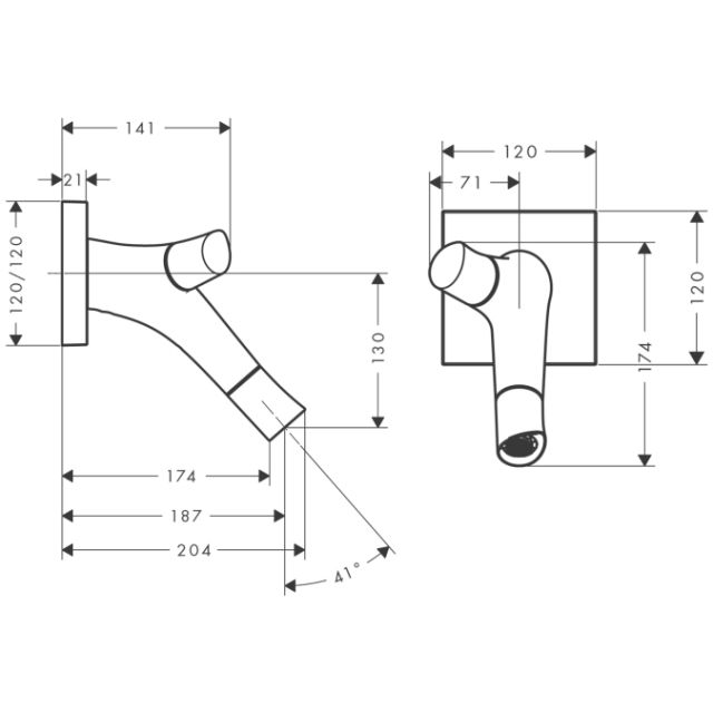 Смеситель для раковины, с двумя рукоятками, для настенного монтажа, ½’ AXOR. Технические характеристики