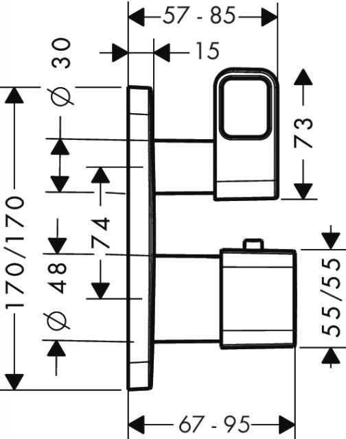Термостат с запорным/переключающим вентилем, СМ AXOR. Технические характеристики