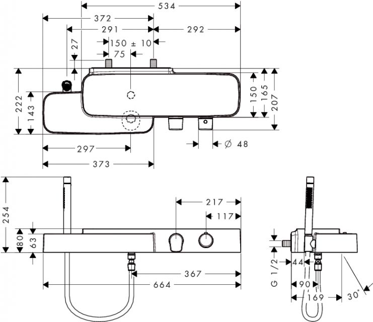 Термостат для ванны, ВМ, ½’ AXOR. Технические характеристики