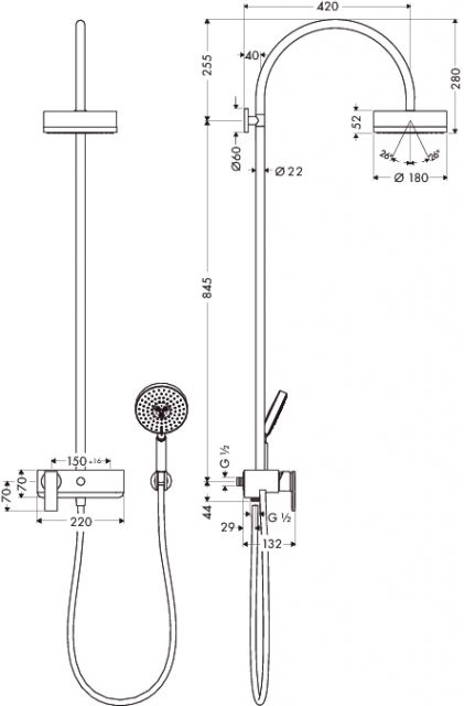 Showerpipe, ½’ AXOR. Технические характеристики
