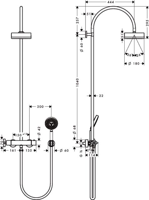 Showerpipe с термостатом, ½’ AXOR. Технические характеристики