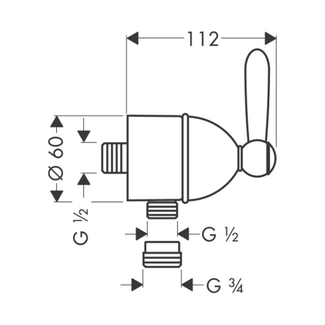 Fixfit Stop шланговое подсоединение, с рычаговой рукояткой, ½’ AXOR. Технические характеристики