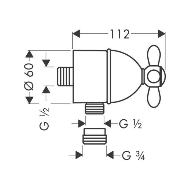 Fixfit Stop шланговое подсоединение, с крестовой рукояткой, ½’ AXOR. Технические характеристики