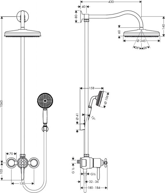 Showerpipe, ½’ AXOR. Технические характеристики