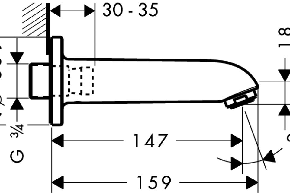 Излив на ванну E / S, ¾’ AXOR. Технические характеристики